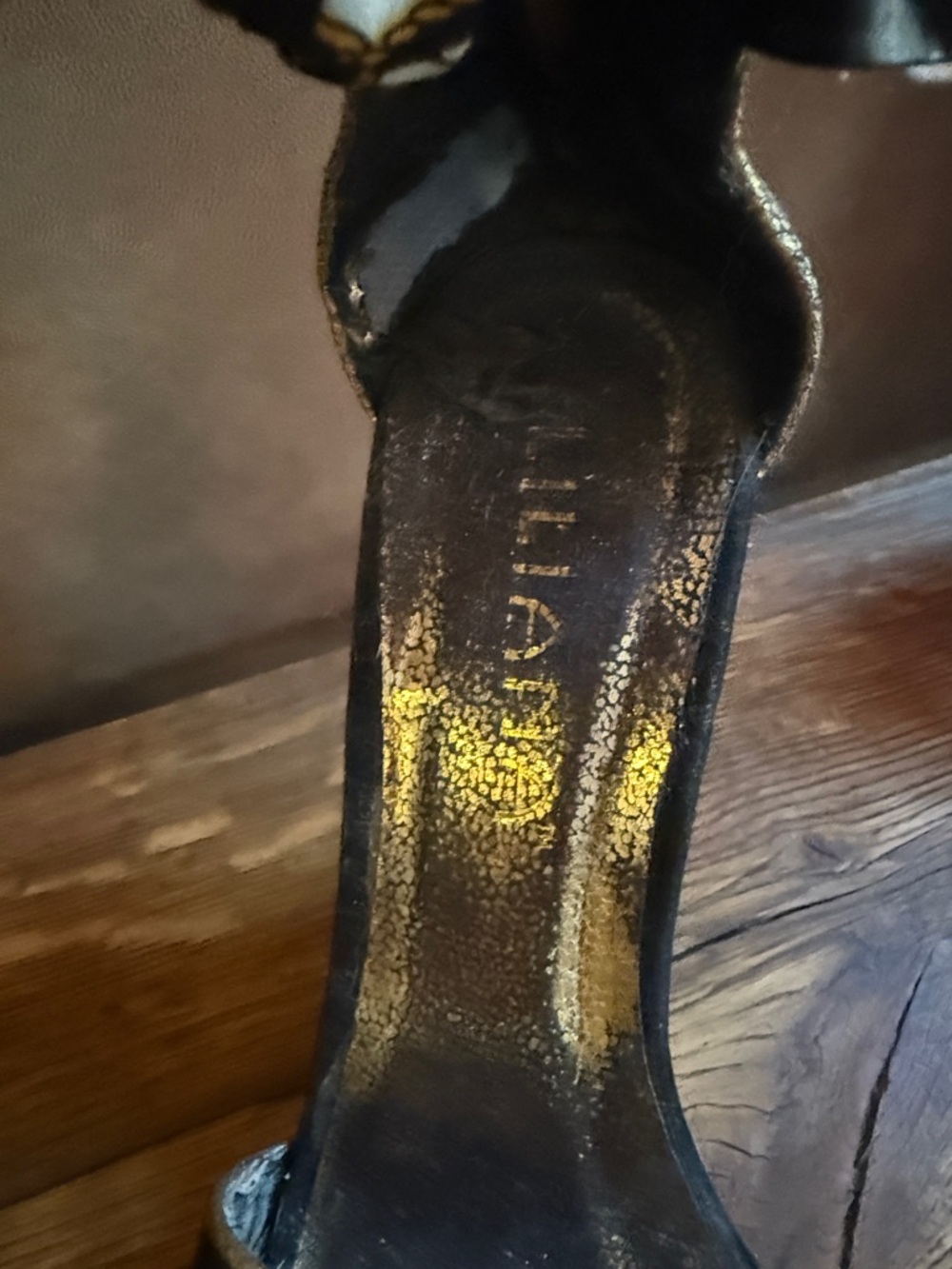 Liliana Black & Gold Scarf-Tie Wedge Sandals - Picture 6 of 10